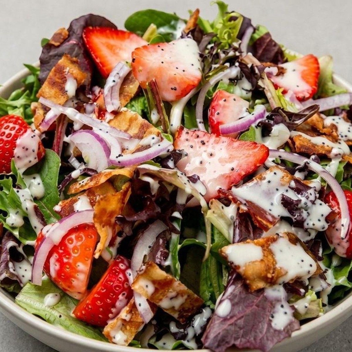 Strawberry poppyseed salad with grilled chicken